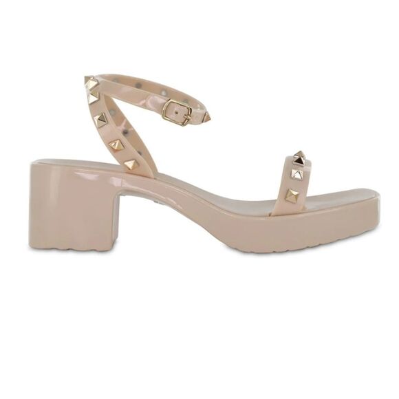New MIA Indi Natural beige and gold studs jelly buckle strap chunky Sole heel 7 - Picture 2 of 5